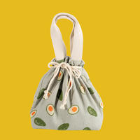 In Stock Cute Cartoon Lunch Bag Drawstring Lunch Tote Bag Linen Insulated Cooler Bags