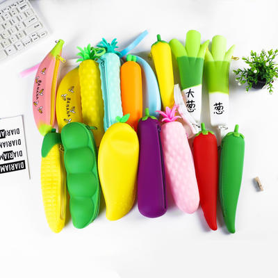 Fruit Cartoon Shape Silicone Pencil Bag For Students Creative Pencil Pouch Bags For Kids
