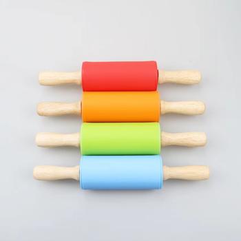 Mini Silicone Rolling Pin With Wood Handles Backing Dough Roller Tools