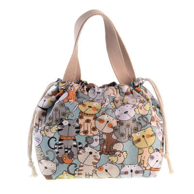 Factory Wholesale Portable Drawstring Canvas Lunch Bag Cute Cartoon Design Tote Lunch Bag